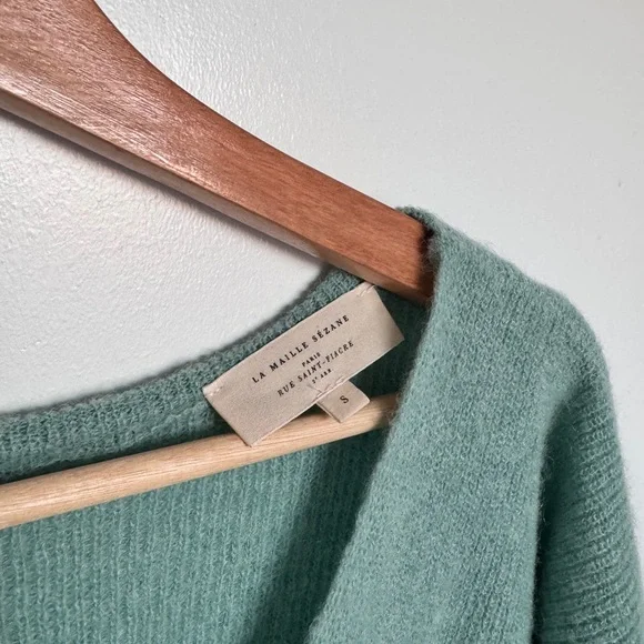 Sezane Barry Knit Cardigan - Green / Teal - Picture 3 of 8